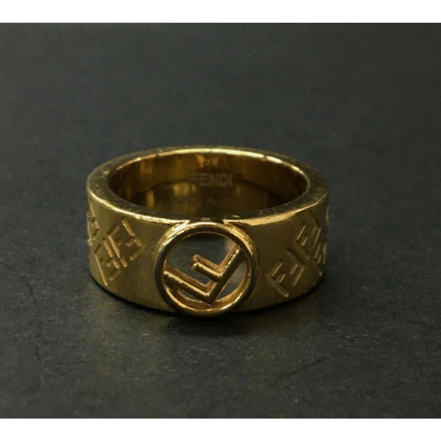 Fendi F Is Fendi Logo Ring Wide Band Gold Tone Metal Size 54 Us 675 160$